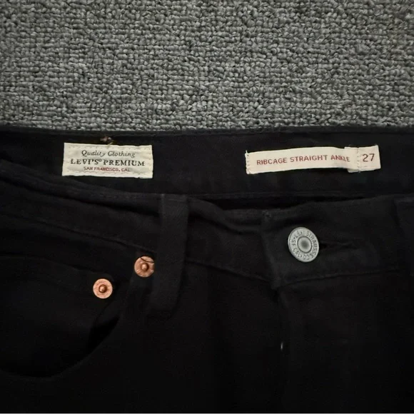Levi’s Premium Denim Ribcage Straight Ankle Jeans Black Size 27 Button Fly - Picture 4 of 10